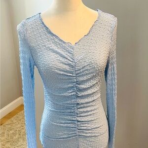 LISTICLE Pullover Knit Top Textured Rusched Middle V-Neck Long Sleeve Sz Large